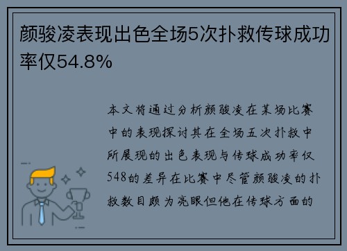 颜骏凌表现出色全场5次扑救传球成功率仅54.8%